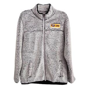 LSU Size M (8-10) Full Zip Gray Sherpa Jacket